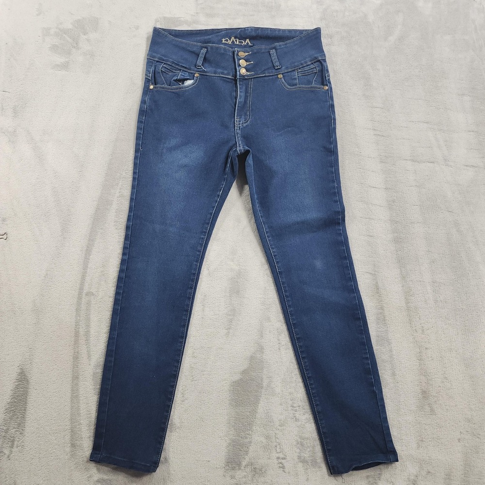 Para Jeans Womens 15 Juniors Blue High Rise Skinny Stretch Denim Dark Wash Y2K